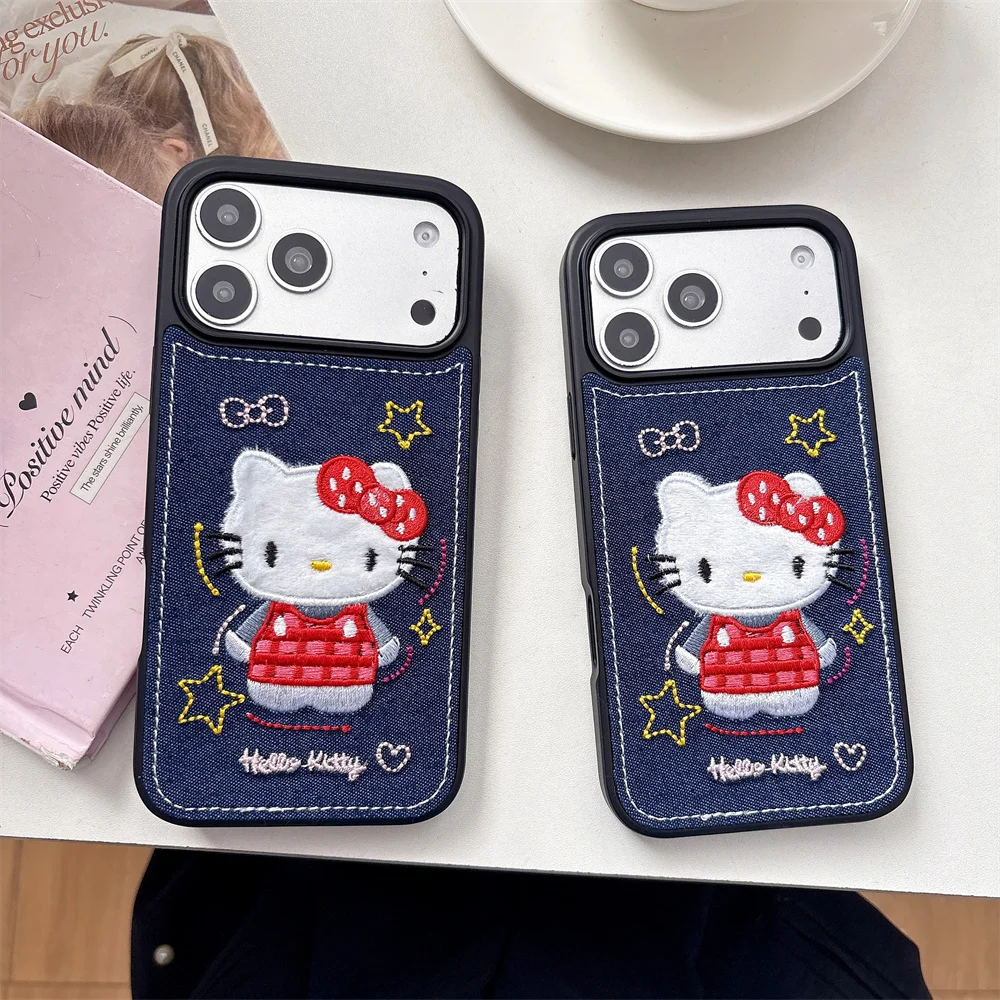 Korean Denim Hello Kitty iPhone Case 16 Pro Max