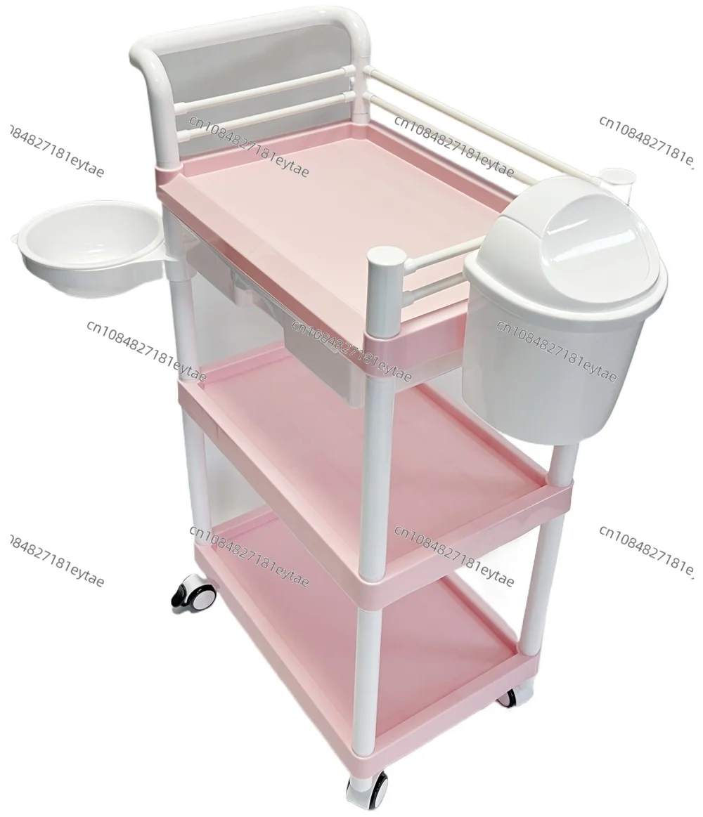 Hot Selling Pink Plastic Beauty Salon Trolley Lash Cart Esthetician Storage Organizer with Drawers