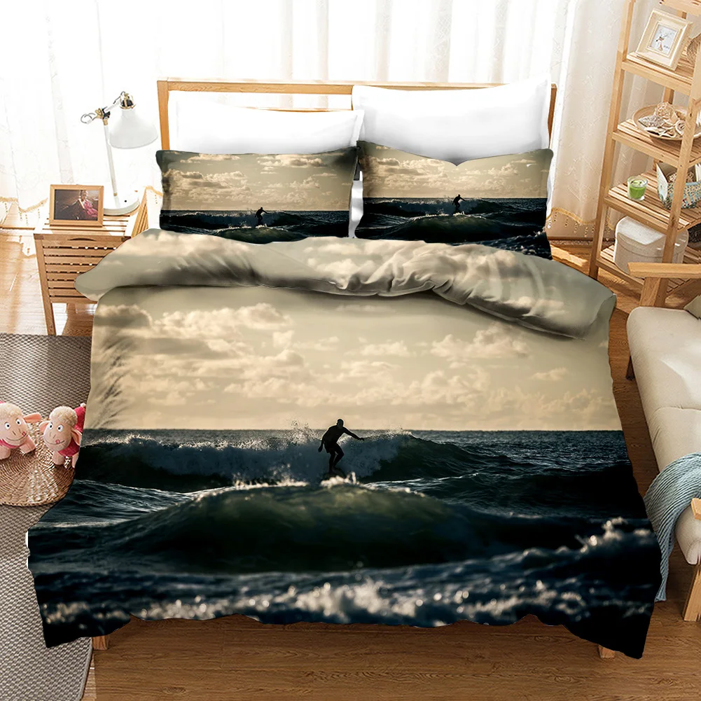 

Surfing Duvet Cover Set Surfboards Youth Ocean Sport Theme Bedding Set For Teens Polyester Waves Surfing Ocean Queen Quilt Cover