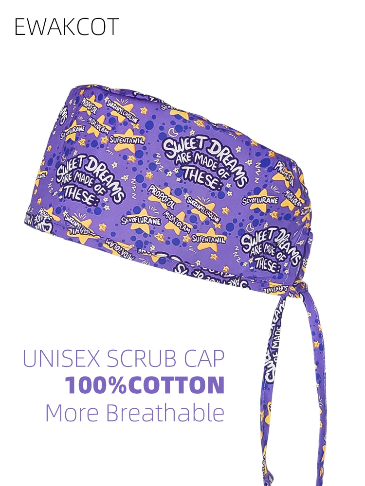 Women and men cartoon anesthesia Surgery Scrub cap Sweet dream insomnia print surgical hat anesthesiologist medical Surgeon Cap