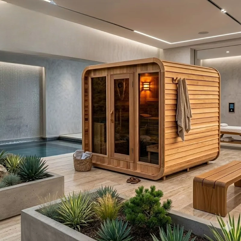 Customized Wood Outdoor Sauna Room with Panoramic Glass Traditional Steam Sauna Cabin Backyard Traditional Wooden Sauna Room