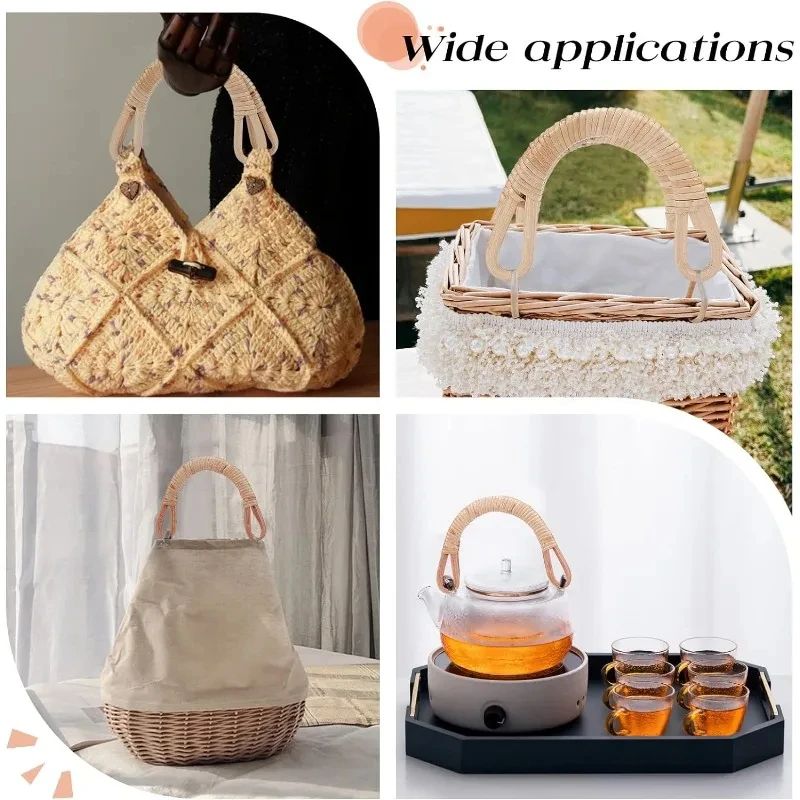 13cm Natural Rattan Woven Bag Handles for Purse Easy to Install With Holes Handle Replacements Handbag DIY Purse Accessory