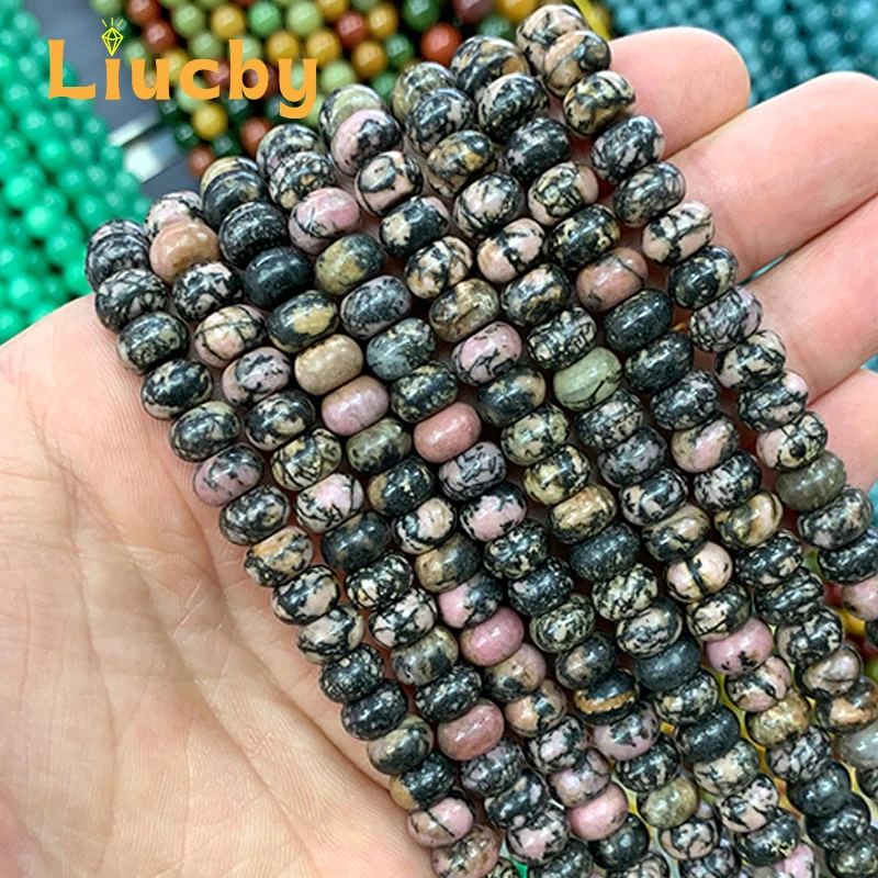 Natural stone Black lines and pink stripes Abacus beads spacer for Jewelry Making DIY Necklace Charm Bracelet 15