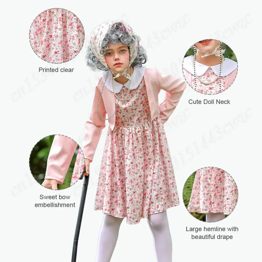 Oma-Oma-Verkleidung, 100-Tage-School-Cosplay-Set, 100-Tage-Schulkostüm mit Perückenstock und anderem Zubehör für Mädchen