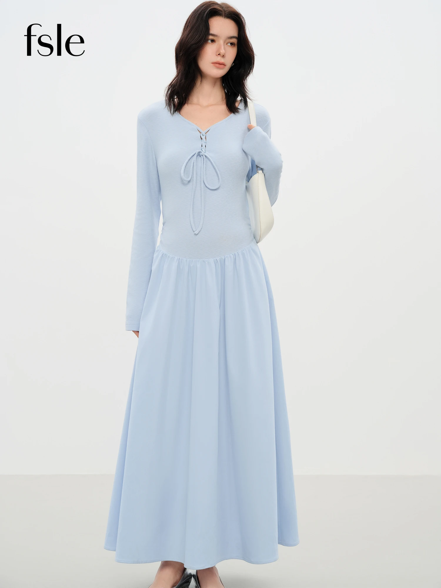 

FSLE Elegant Autumn Party Dress Knit Patchwork Long Sleeves Dress for Women Fall Winter 2025 New Arrival Stretchy Inner Dresses
