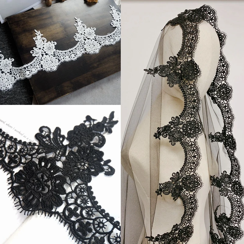 1 metro preço preto ondulado borda solúvel em água rendas diy vestido de casamento véu borda decorativa largura 15.5cm