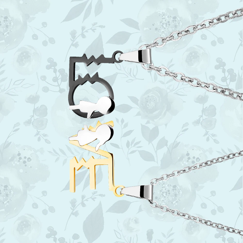 

2pcs Romantic Couple Lover Love Letter Titanium Steel Necklace Chain Gift For Valentine'S Birthday Durable Bright Color Pendant