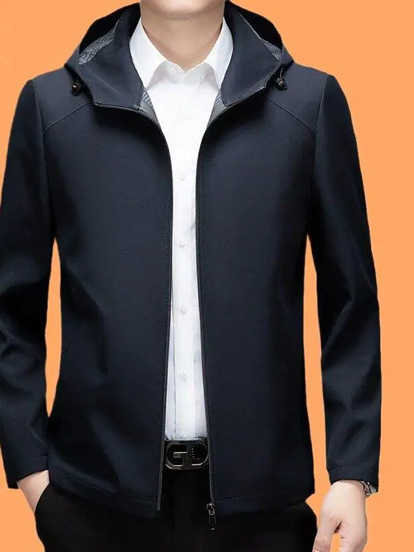 

Men's Hooded Jacket Comfortable Casual Autumn Fashionable Mid-aged Polyester Nylon Composite Fiber Long Sleeve No-Neck Design