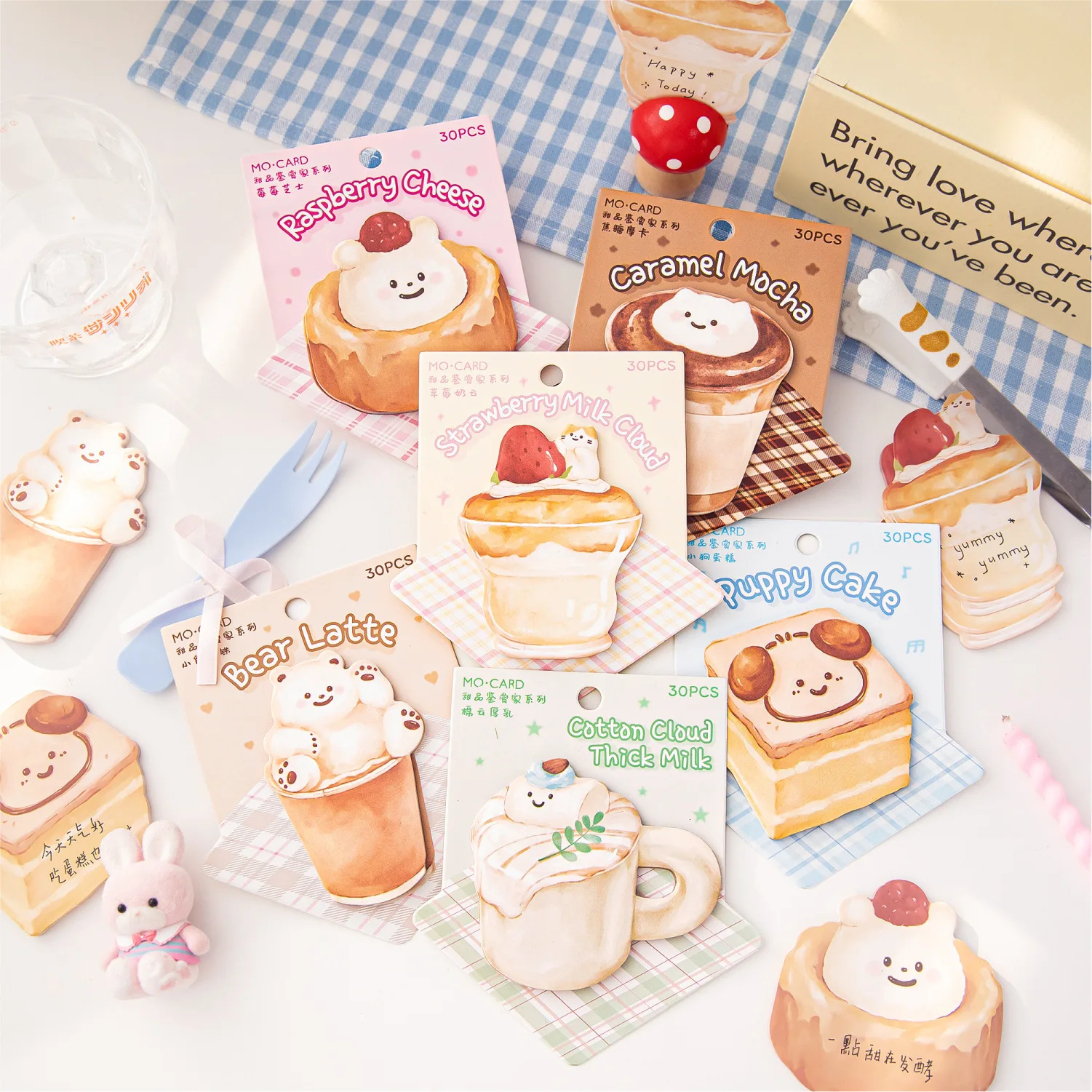 30Pcs White Kraft Paper Special-shaped Sticky Notes Dessert Connoisseur Cartoon Style Food Office Message Paper