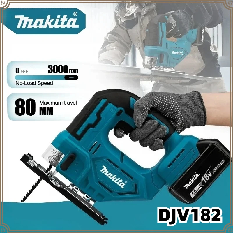 

Аккумуляторная многофункциональная электрическая сабельная пила Makita DJV182 с бесщеточным двигателем для резки дерева, совместимая с аккумуляторами 18В.