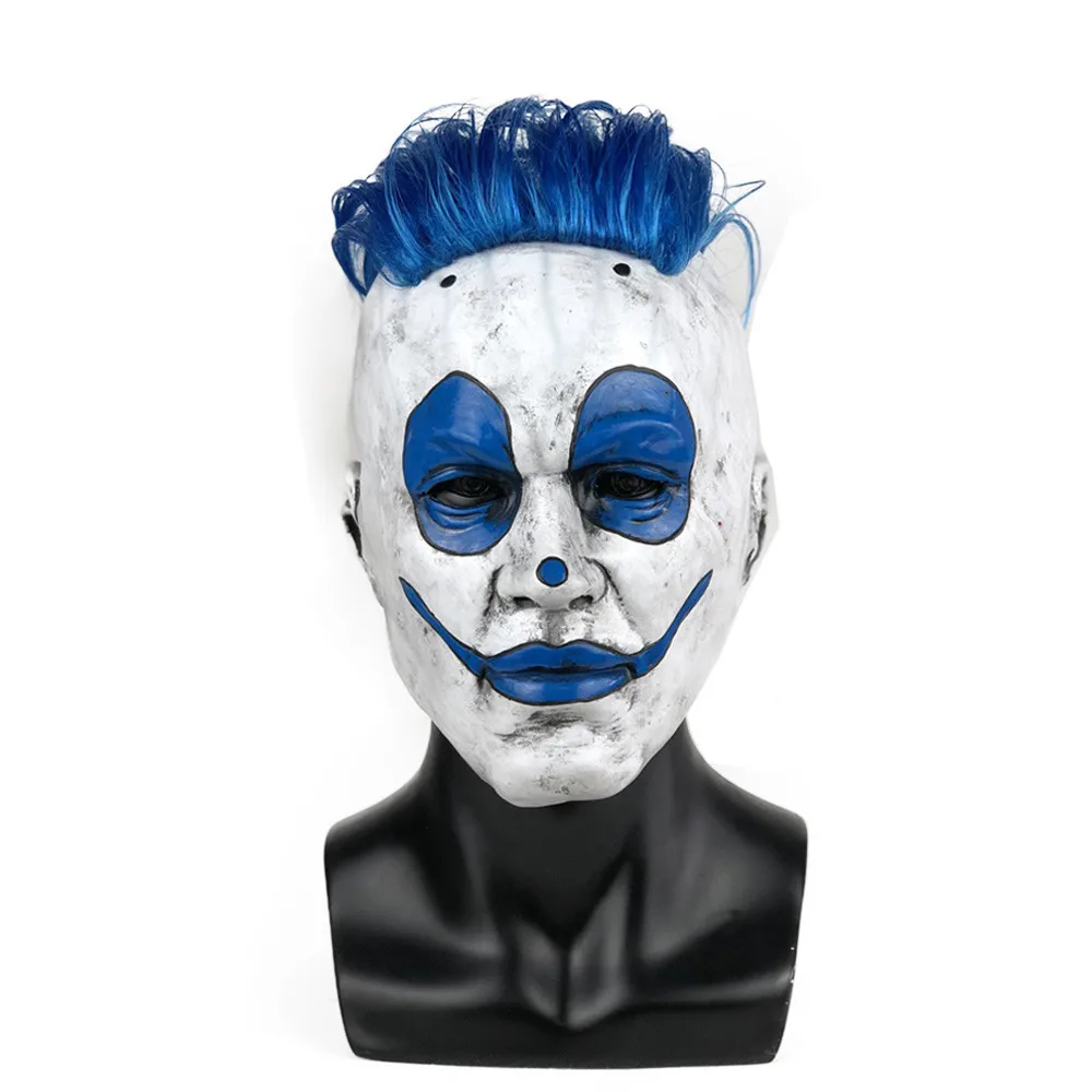 Joker Mask Cosplay Adult Blue Hair Clown Red Face Latex Masks Helmet Halloween Carnival Dress Up Party Costume Props
