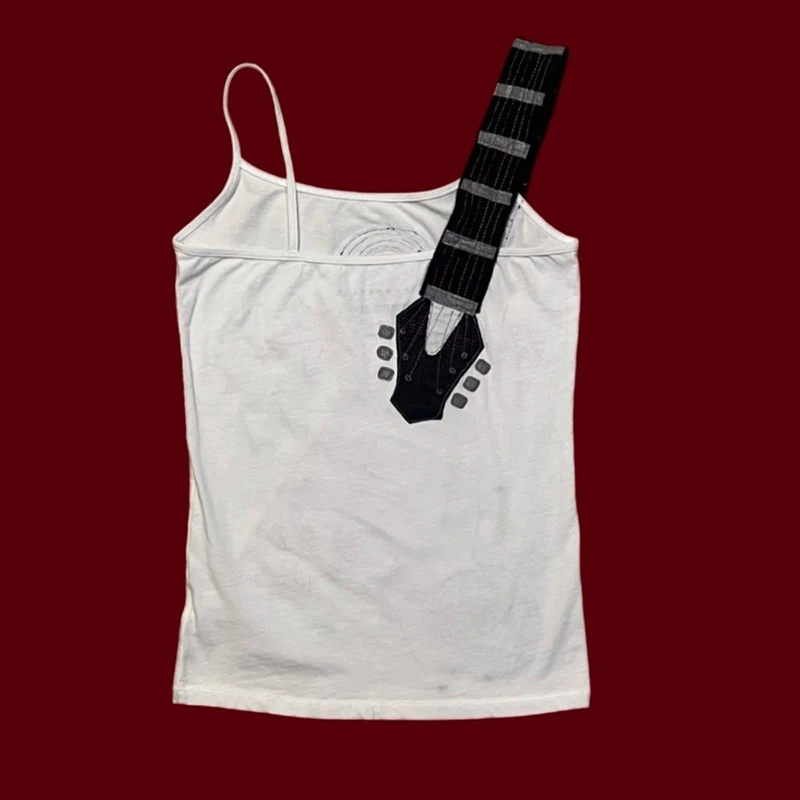 Subcultura guitarra impressão retalhos camisola sexy punk rock vintage tanque harajuku y2k rua jazz irregular cinta de espaguete colete