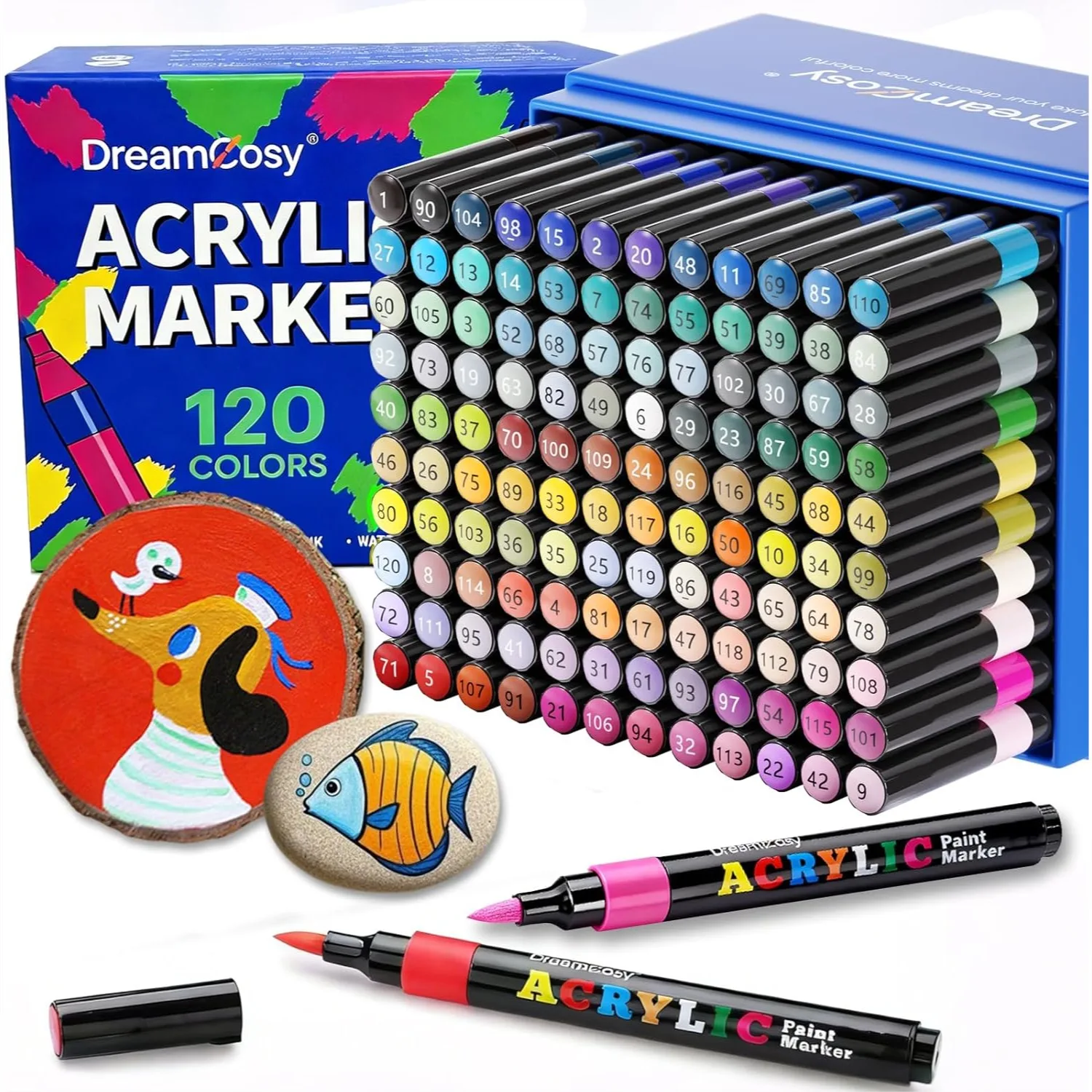

120 Colors Acrylic Markers Set with Brush Tip for Painting on Rock Canvas Ceramic Wood Glass, Art Supplies for Kids Adults DIY