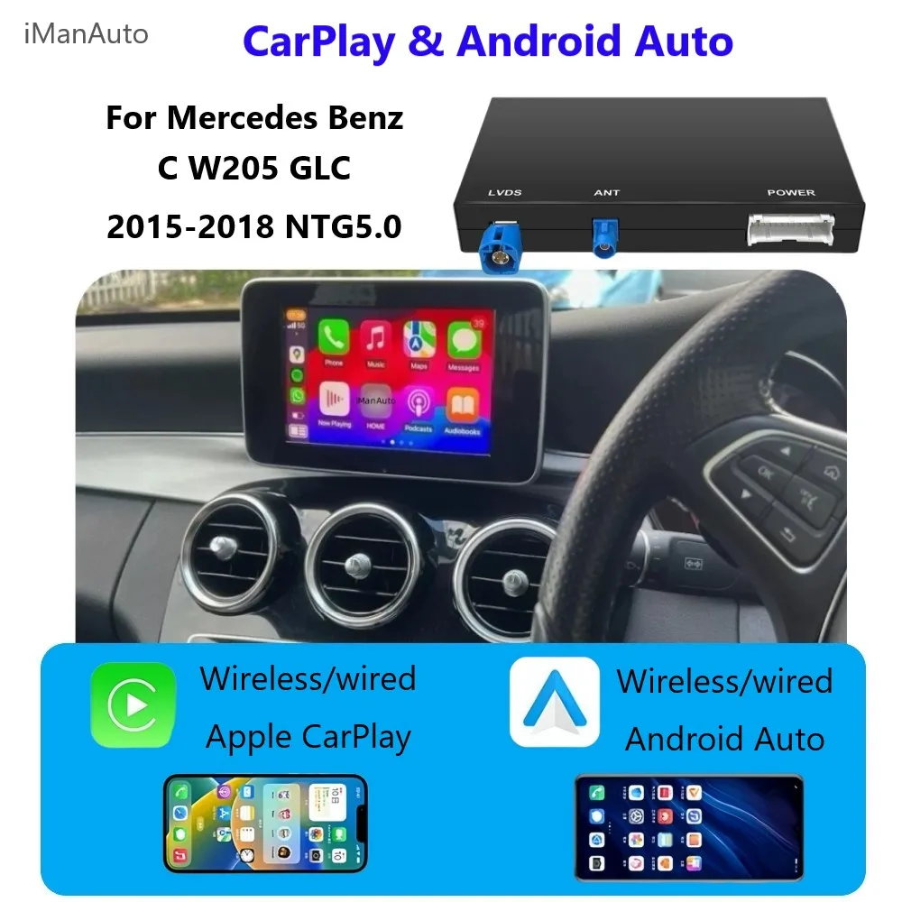 Imanauto carplay sem fio adequado para mercedes benz classe c glc w205 v classe w447 ntg5.0 módulo becker android navegação automática