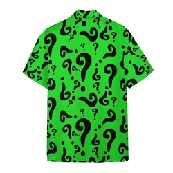 Camisa de manga corta con estampado de signo de interrogación de arte abstracto para hombre, Top de solapa de moda hawaiana, talla grande, informal, novedad de 2024