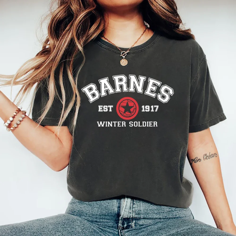 

Barnes 1917 T-Shirt Winter Soldier Shirt Bucky Barnes T-shirts Vintage Women Short Sleeve O-Neck Graphic T Shirts Superhero Gift