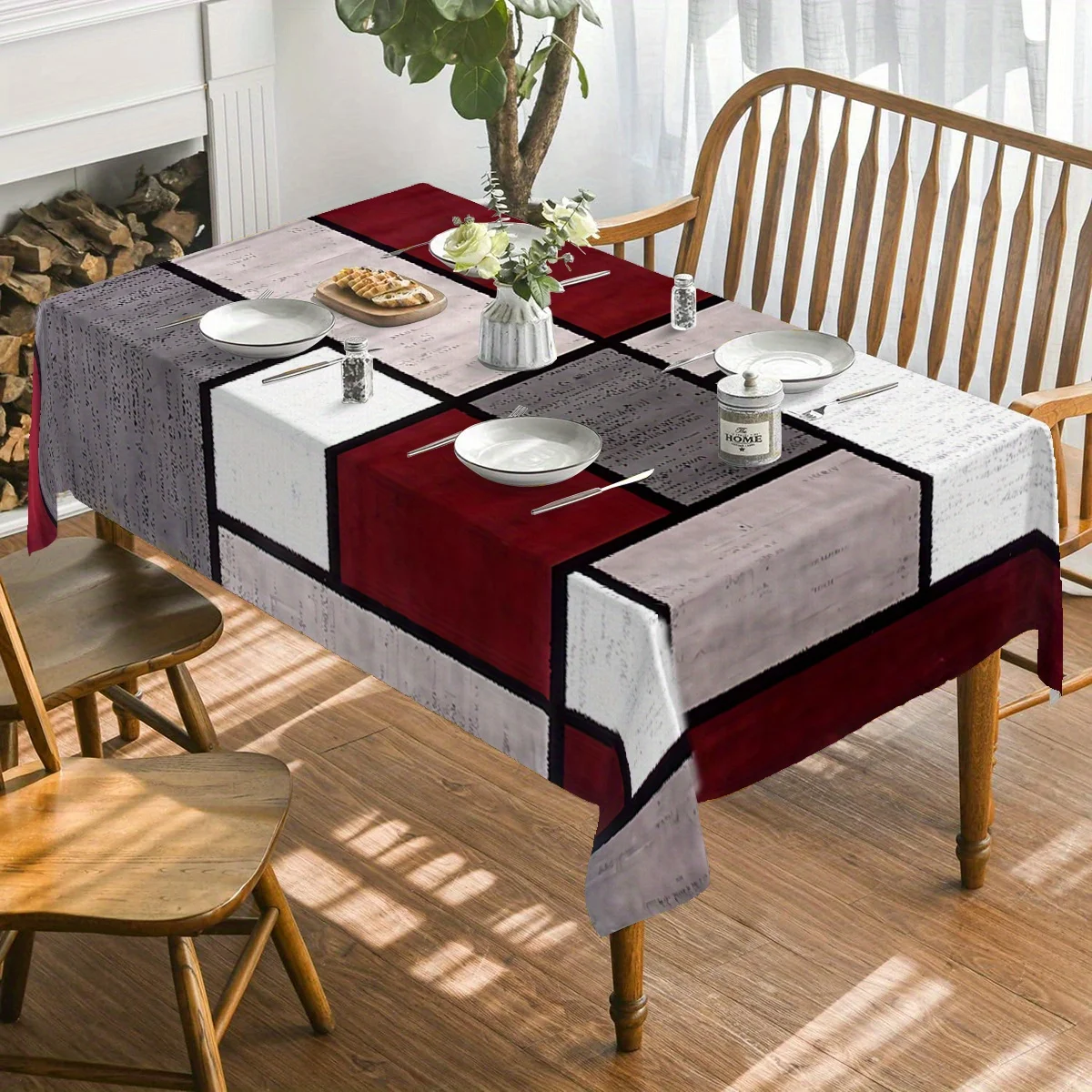 A 1pc square geometric pattern rectangular tablecloth made of polyester fiber, with a thickness of 120g/square meter.zyc