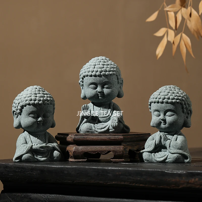Green Sandstone Tea Pet/ Tea Tray Small Ornament/Buddha Statue Ornament/Chinese Style/rockery Fish Tank Landscape Decoration