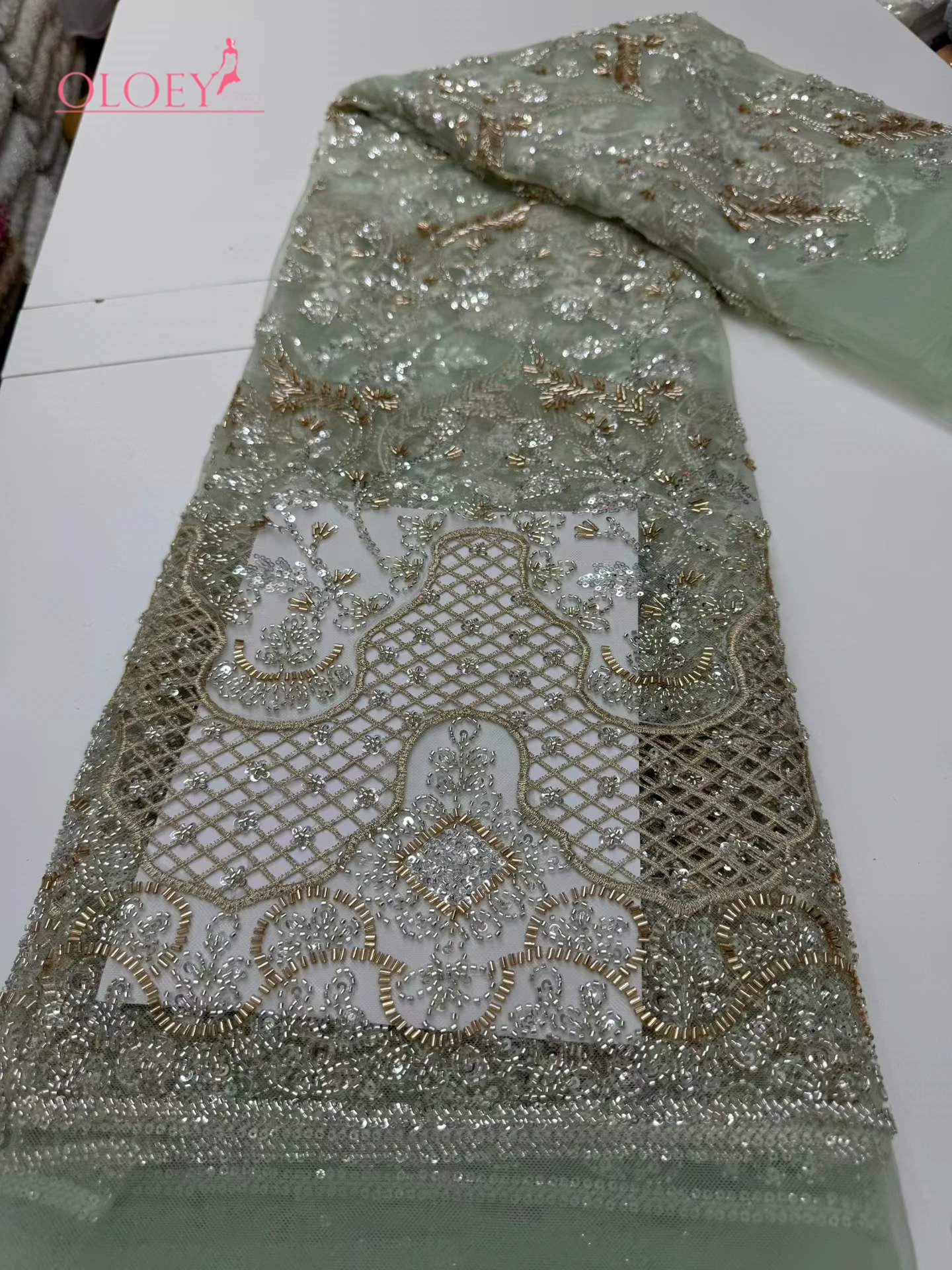 

OLOEY African Groom Beaded Lace Fabric 2026 High Quality Royal French Sequin for Women's Wedding Evening Gown - Latest Collectio