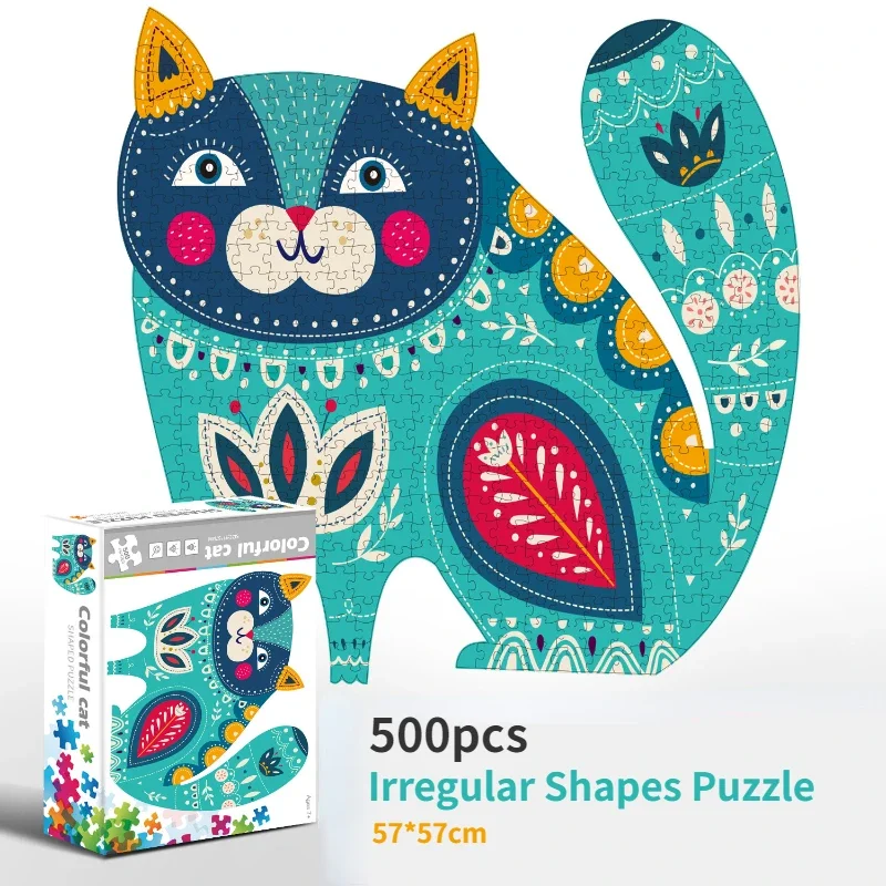 

Irregular shapes 500pcs Paper Jigsaw Puzzles Colorful Cat Animal Paintings Stress Reducing Toys Blazing Color Christmas Gifts