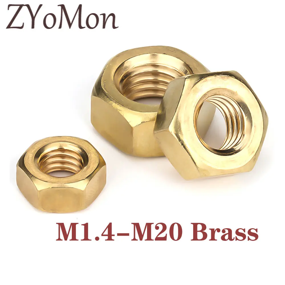 1/2/5/10/50/100pcs DIN934 Solid Brass Copper Hex Hexagon Nut for M1.4 M1.6 M2 M2.5 M3 M4 M5 M6 M8 M10 M12 M14 - M20 Screw Bolt