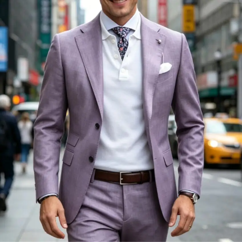 

Latest Design Lavender Wedding Suits for Men Custom Made Slim Fit Groom Tuxedo Business Male Suit 2 Piece Trajes De Hombre Boda