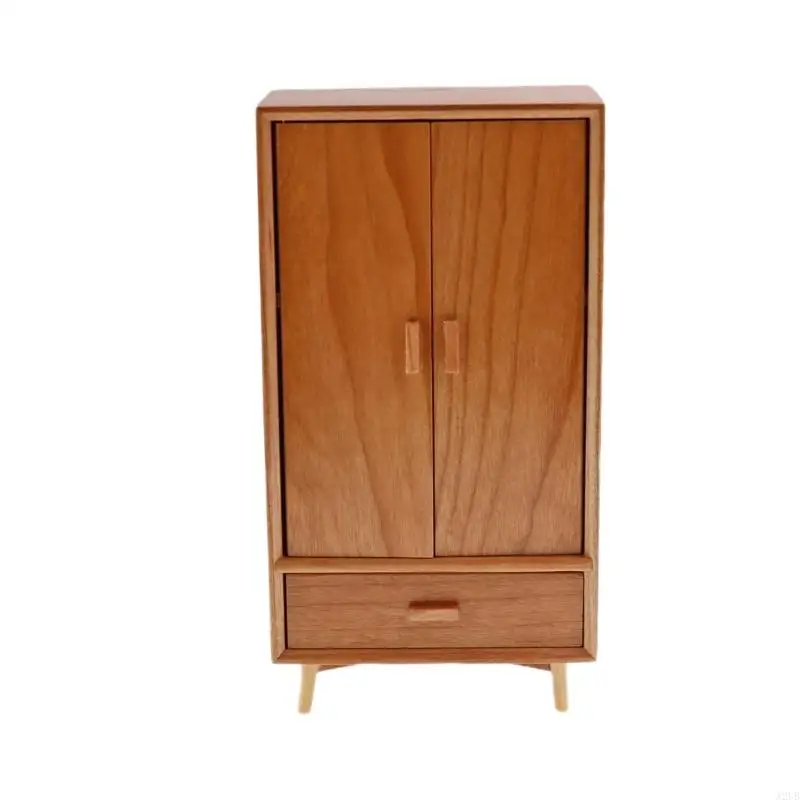 Puppenhausmöbel Maßstab 1:12, Miniatur-Kleiderschrank aus Holz mit Doppeltüren und funktionaler Schublade für eine Szene A2UB – Detail 9