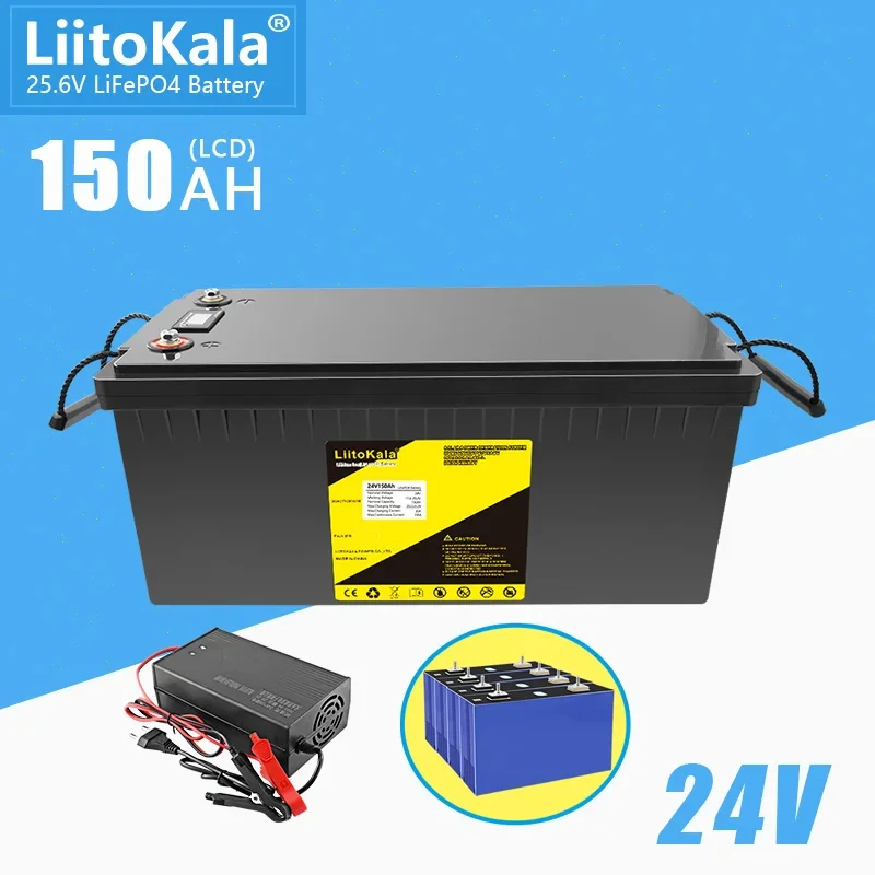 

LiitoKala 24V 150Ah Lifepo4 battery pack with 100A BMS for inverter solar panel scooter backup power boat light 29.2V 10A