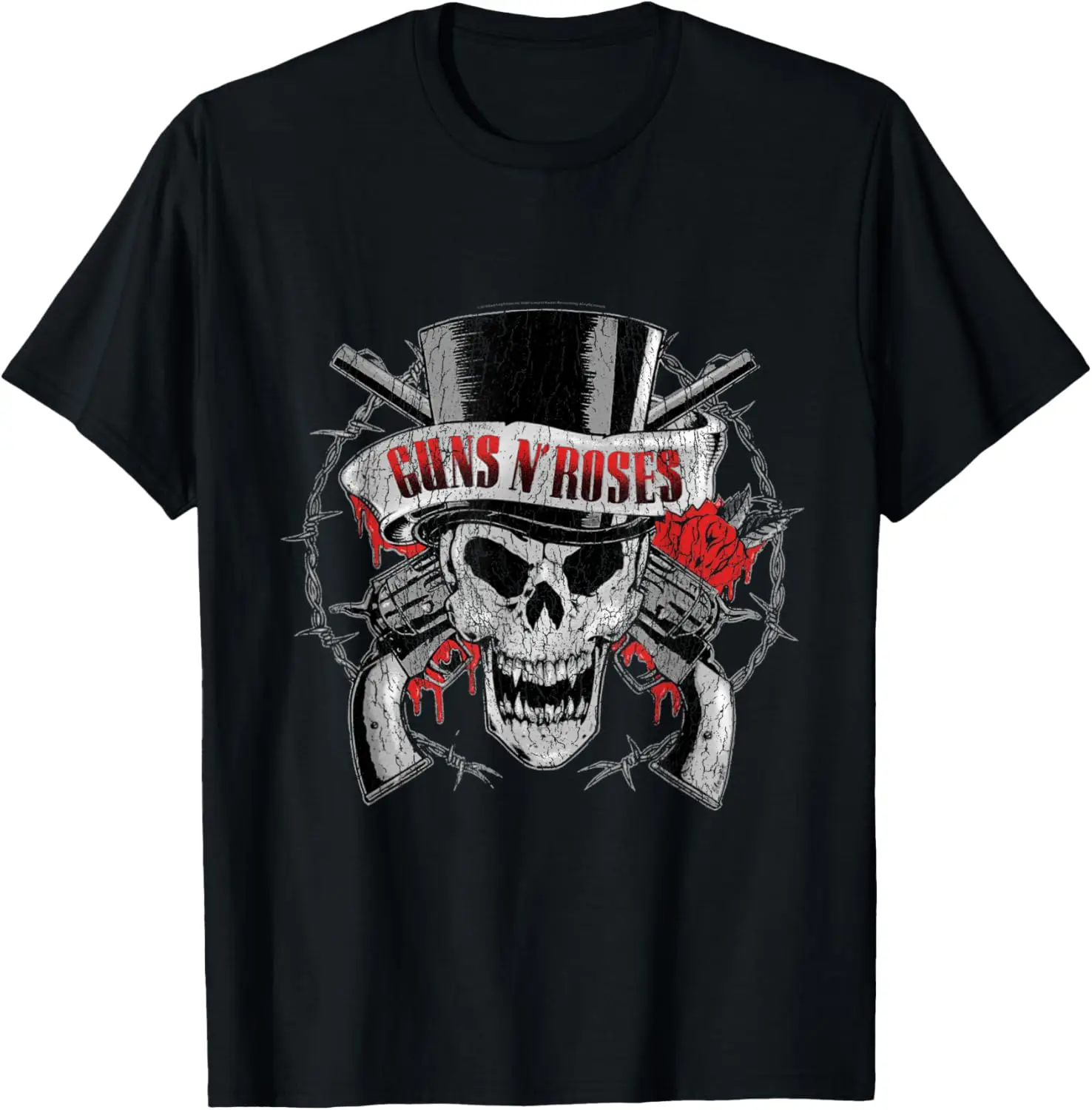 Guns N' Roses Official Top Hat Skull T-Shirt 100% Cotton Trendy Y2K Short-Sleeve Tee – Soft, Quick-Drying, & Moisture-Wicking;