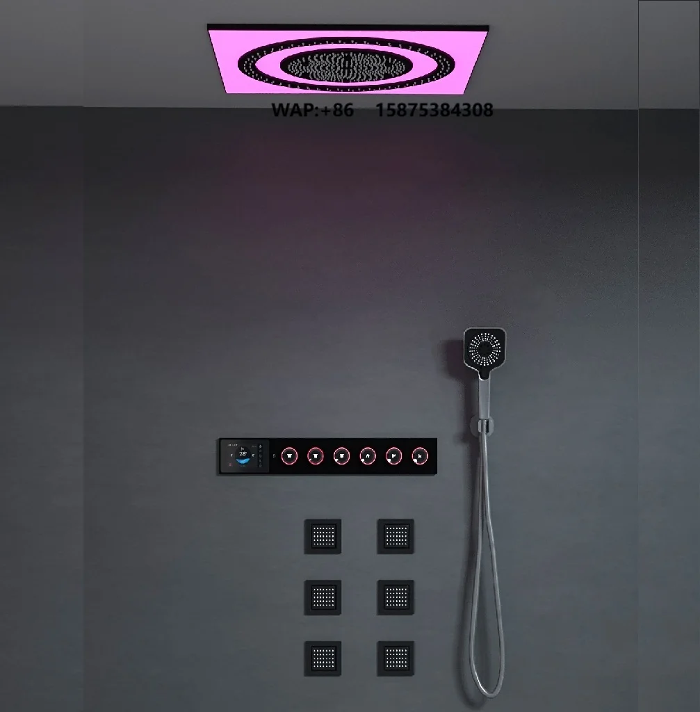 LED Thermostatic Shower System Rain Shower Set Rainfall Mist Spray High Pressure Body Jets for Apartment Hotel Villa
