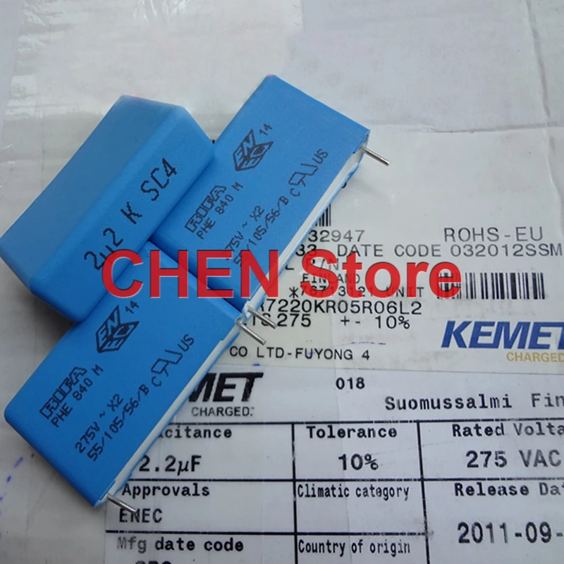 10PCS NEW kemet RIFA PHE840 2.2UF 3.3UF 6.8UF 275VAC Film Capacitance 225 335 685 PHE840M 225/275vac Film Safety Capacitors