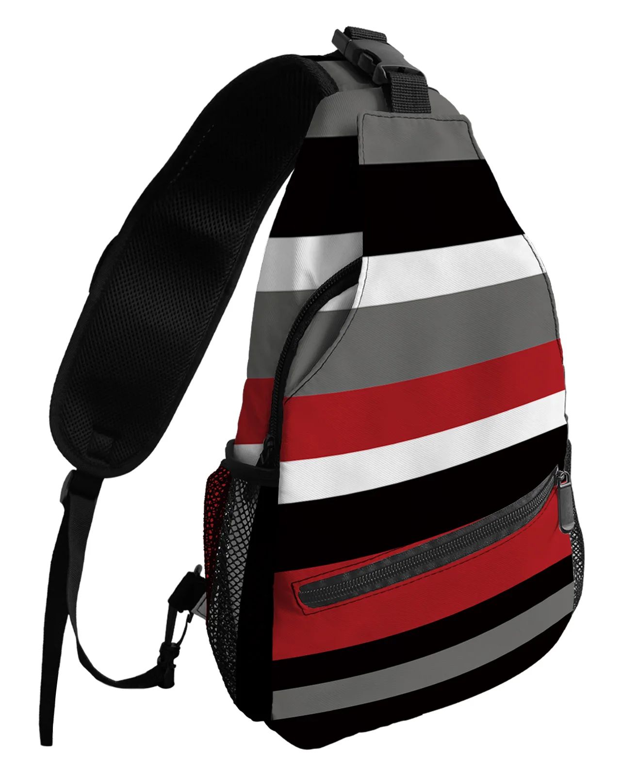 

Stripes Red Black Geometric Chest Bags For Women Men Waterproof Messenger Bags Female Travel Sport One Shoulder Crossbody Bag