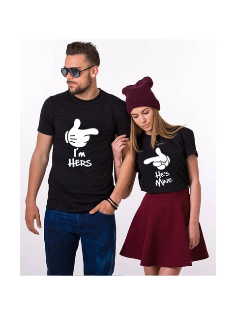 Camiseta I m Hers He Is Mine para parejas camisetas Harajuku Tumblr Garphic camiseta divertida para parejas de San Valentin ropa a juego para