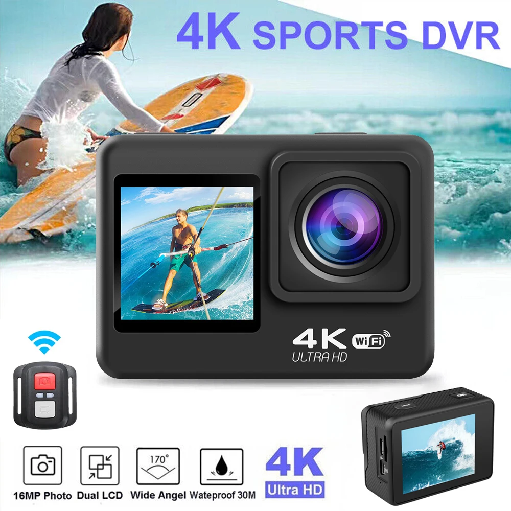 4K 60FPS Action Camera Dual Screen 2-inch WIFI HD Camera Bicycle Motorcycle Helmet Camera Waterproof Sports Video XDV Cameras