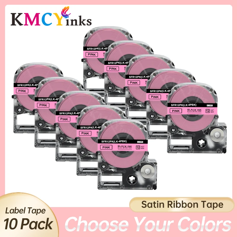 10Pcs Satin Ribbon Label Compatible For Epson SFR12SK SFR12PK SFR12SZ SFR12RZ Label Ribbon SFR12KZ SFR12ZK For Epson LW-300 400