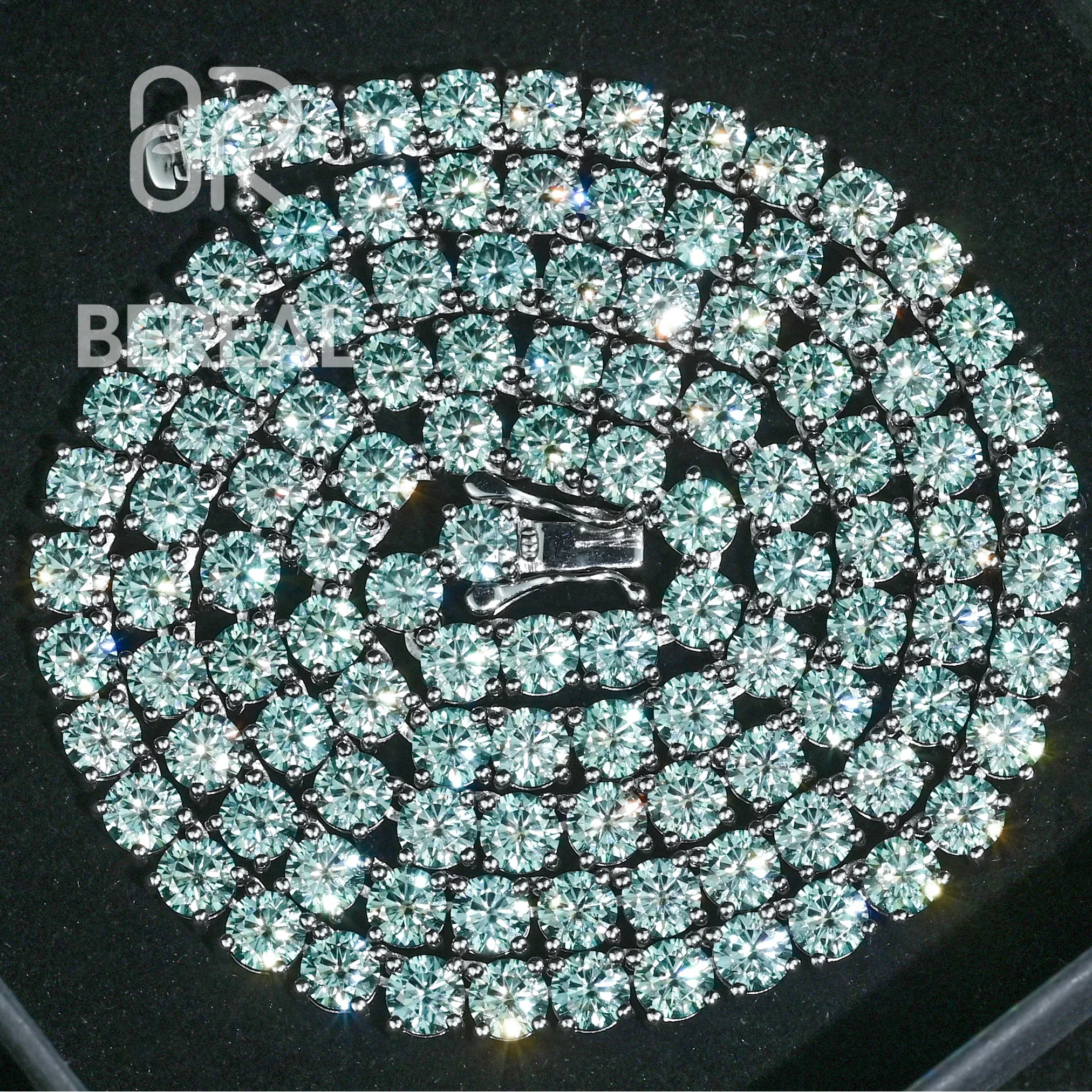 Factory Direct Sale GRA Certificate Rare Blue Moissanite Tennis Chain 925 Silver White Gold 5mm 6.5mm Tennis Bracelet Necklace