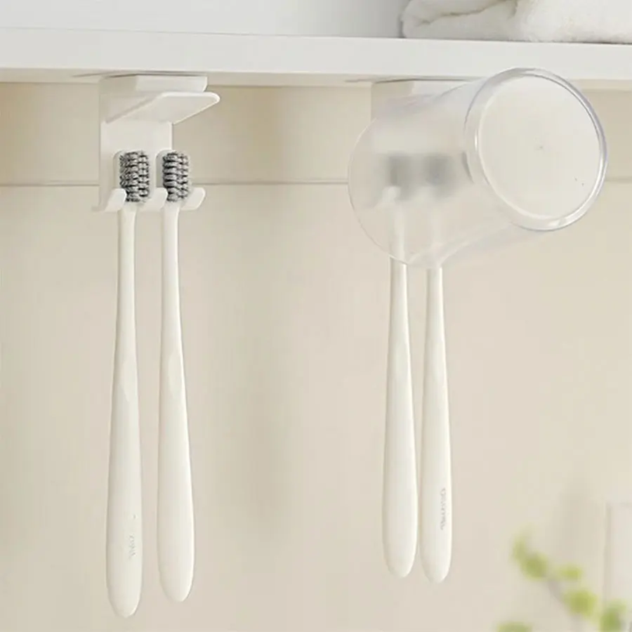 1/2/3pcs, Toothbrush Cup Holder, Wall Mounted Storage Hook, Self-Adhesive, Detachable, No Drilling Tooth Brush Cup Storage Rack