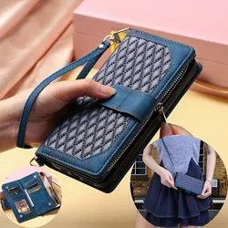 Lanyard Zipper Wallet Flip Leather Case for Samsung Galaxy A55 A15 A05 A35 S24 Ultra S23 S21 FE S22 Plus Cards Crossbody Cover