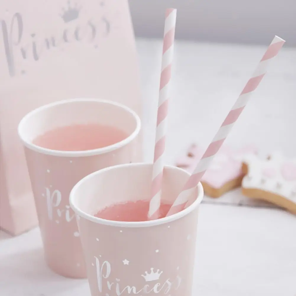 Biodegradable Pink Paper Straws, Pack of 100 Party Straws for Juice, Cocktail, Smoothies, Birthday, Wedding, Bridal/Baby Shower