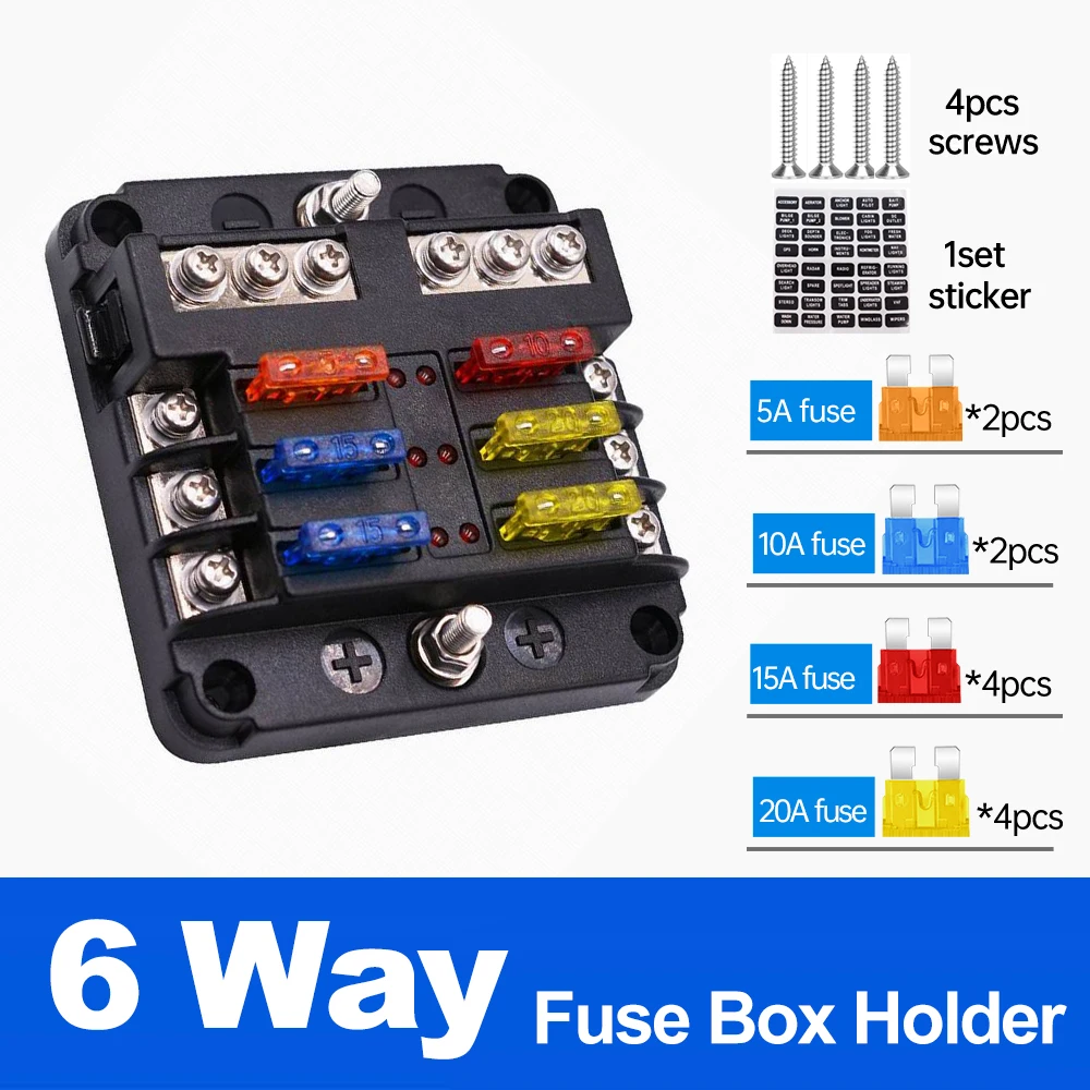 

12V 32V Power Distribution Panel LED Warning Indicator Car Boat Fuse Box Holder With Plastic Cover