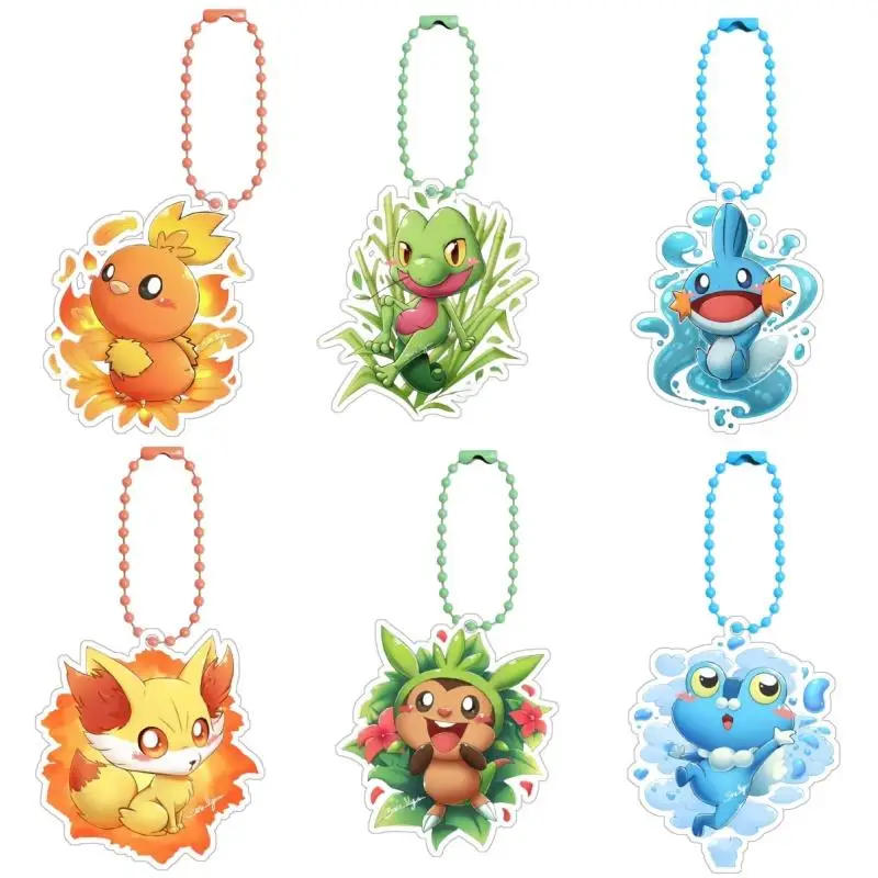 Pokemon Treecko Keychains Torchic Fennekin Piplup Turtwig Chimchar Diy Acrylic Action Toy Figures Anime Game Collection Pendant