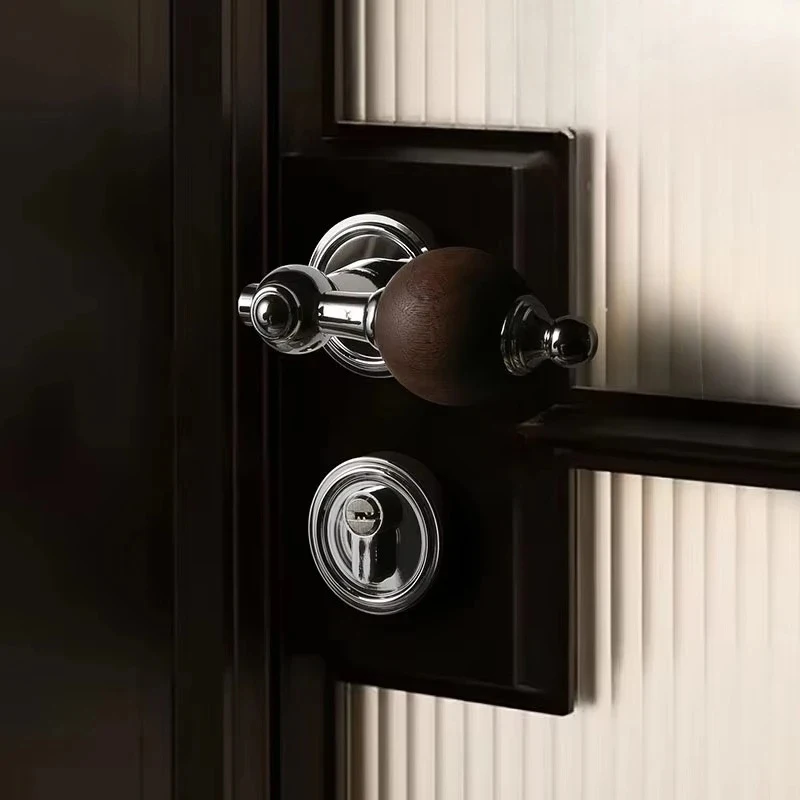 Modern Nordic magnetic mute mechanical door black walnut retro handle medieval style