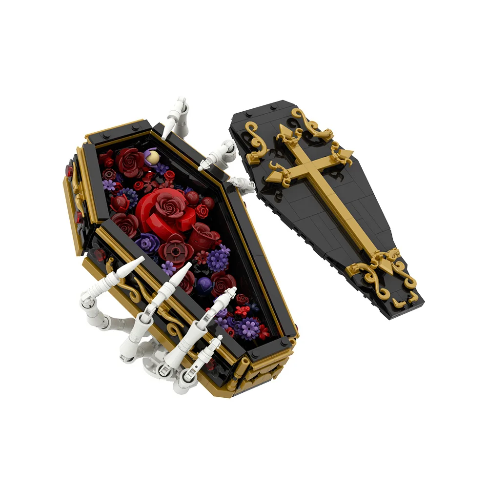Gothic Flowers and Coffins Building Blocks Kit Victorian Flowers Funeral Scenes Coffins Removable Lid Bricks Adult Gift