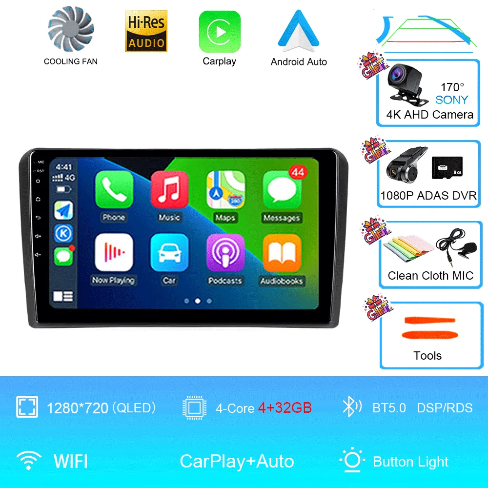 Android 16 Carplay Auto voor Audi A3 8P 2003-2013 autoradio 2din multimediaspeler GPS navigatie audio stereo DSP 360 camera 4G