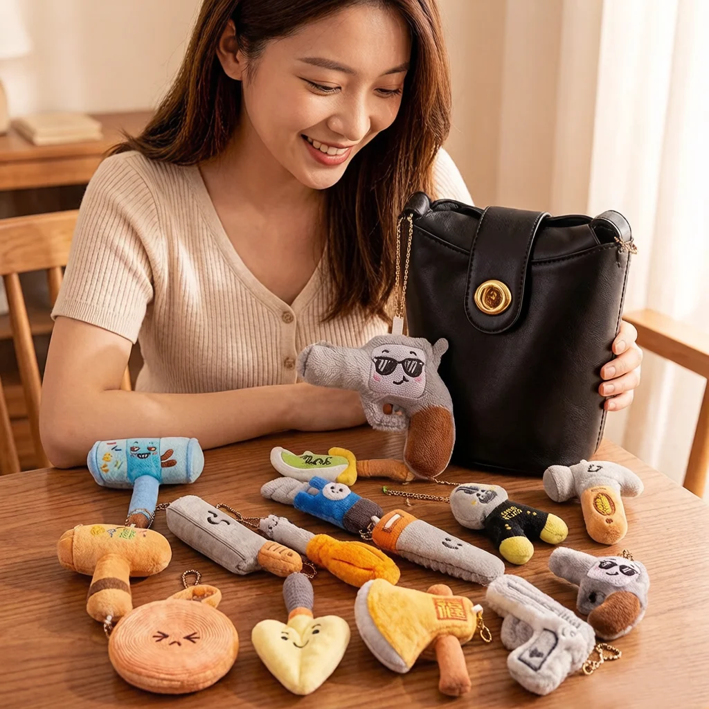 

10~15cm Creative Plush Electrician's Tools Pendant Stuffed Axe Gun Knife Keyring Key Chain Decor for Bag Man Gift