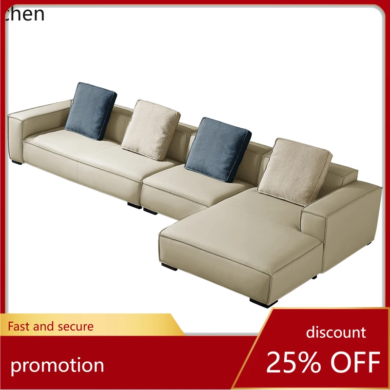 ZML Genuine Leather Sofa Living Room Corner Combination Sofa Three-Seater Modern Simple Leather Art Sofa