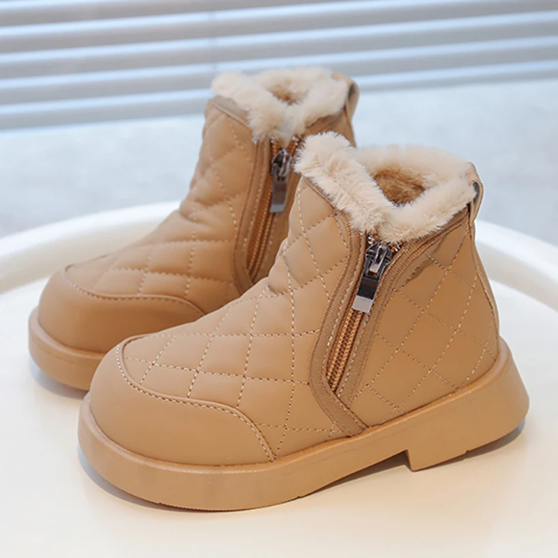 

Boys Fashion Cotton Shoes Faux Fur Winter Boots PU Leather Waterproof Teenagers Snow Boots Girls Plush Boots Boys Children