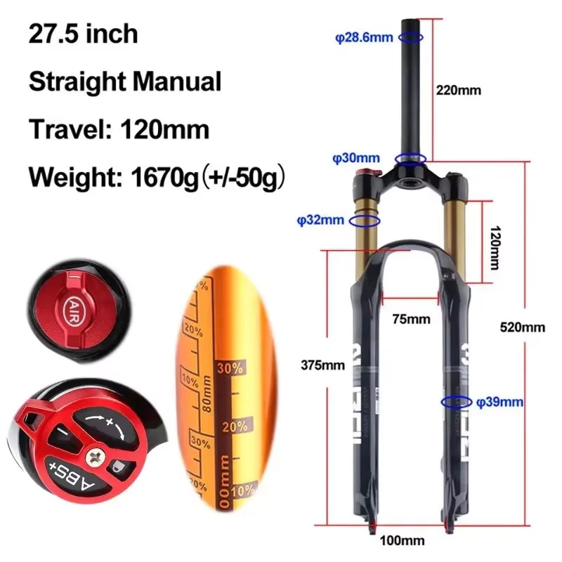BOLANY-MTBフォークサスペンション、エアショックアブソーバー、手動