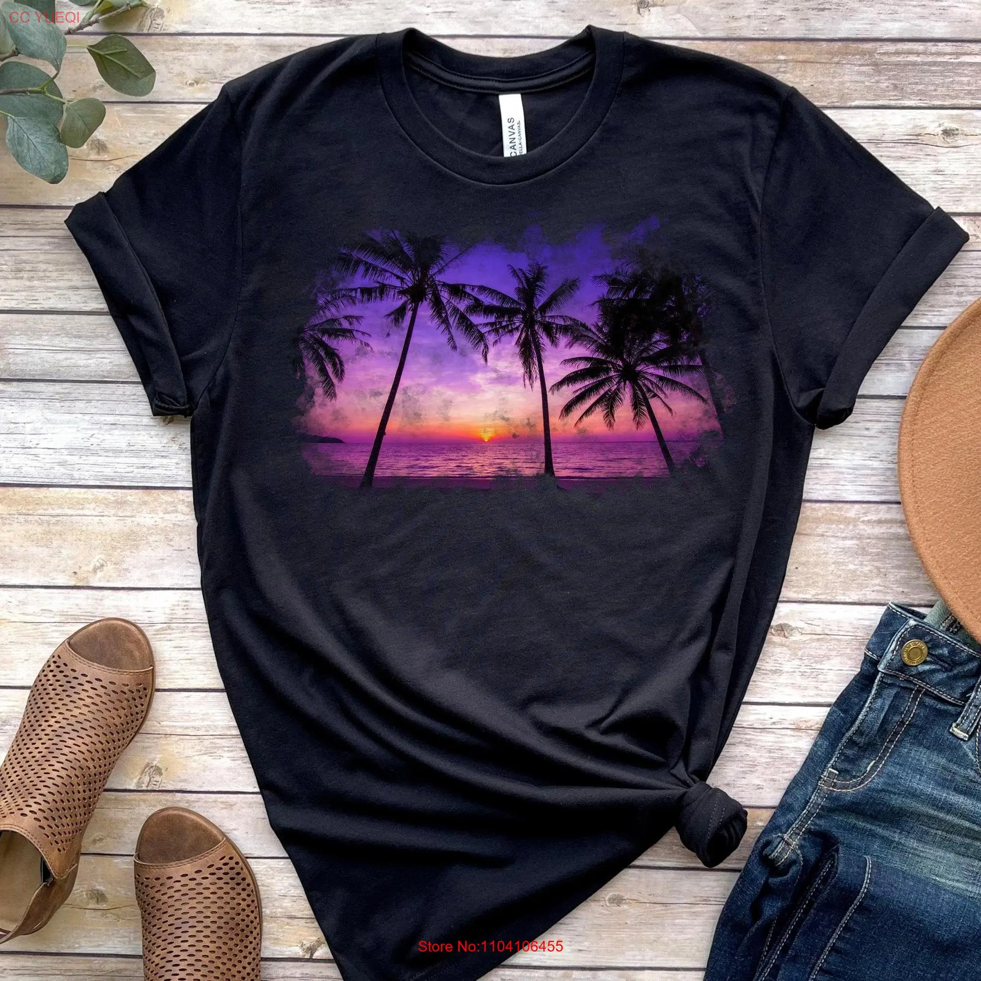 Tropical Island T Shirt Palm Trees On The Beach Summer Holiday Vacation Cruise Soft Fitted BELLA long or short sleeves