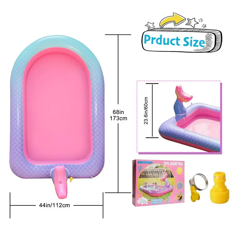 Tapis d'arrosage pour enfants, grand tapis de jeu d'arrosage de sirène en plein air, jouets de jeu d'eau d'été, coussin d'arrosage gonflable, Fu